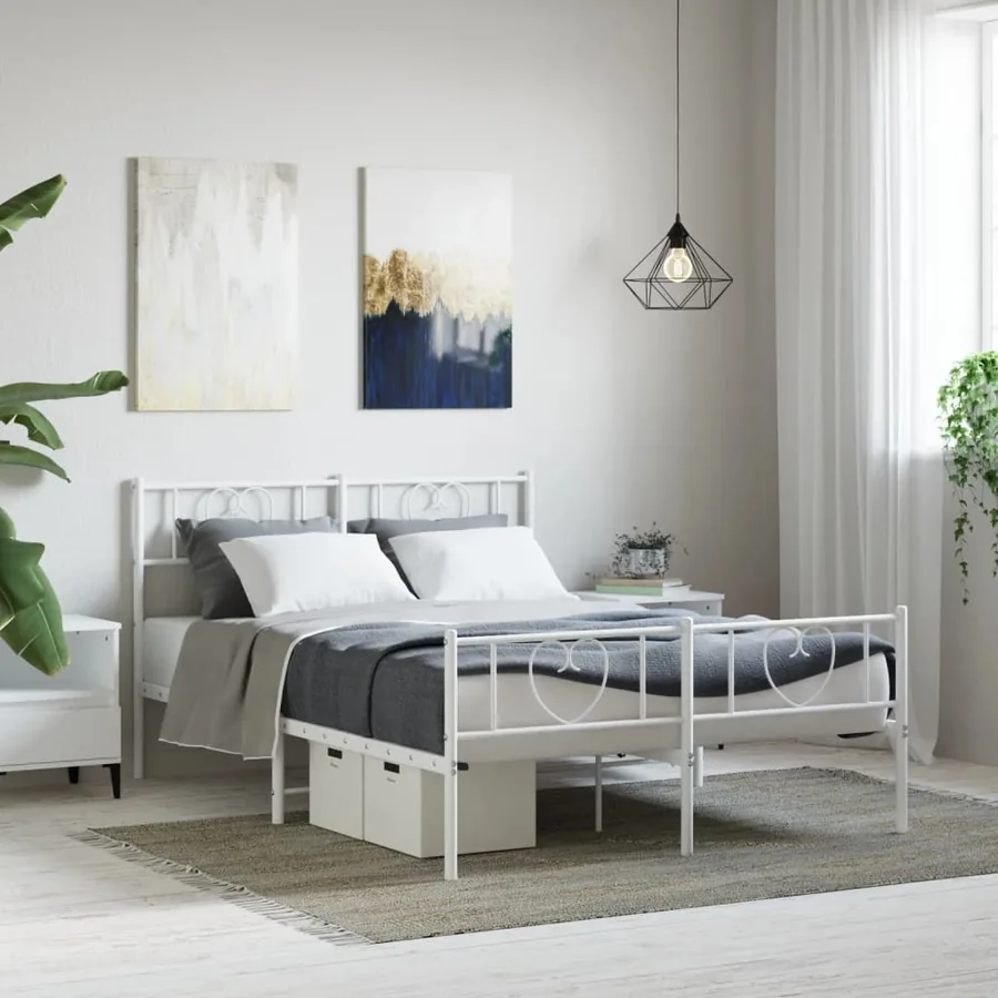 Cadre de lit métal sans matelas et pied de lit blanc 140x190 cm