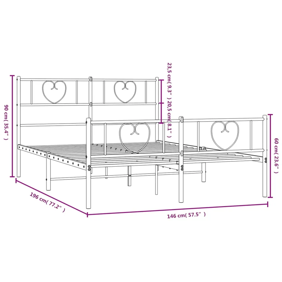 Cadre de lit métal sans matelas et pied de lit blanc 140x190 cm - 9
