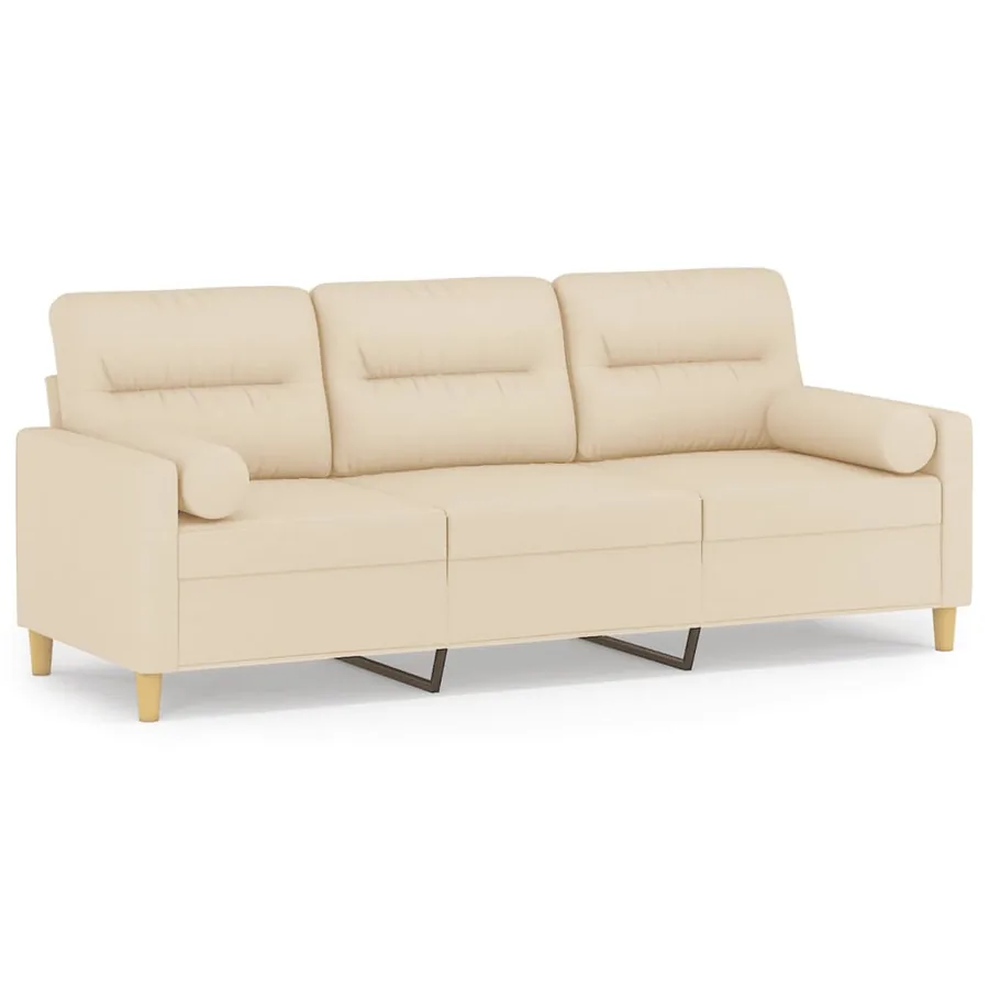 Canapé 3 places avec oreillers décoratifs crème 180 cm tissu - 2