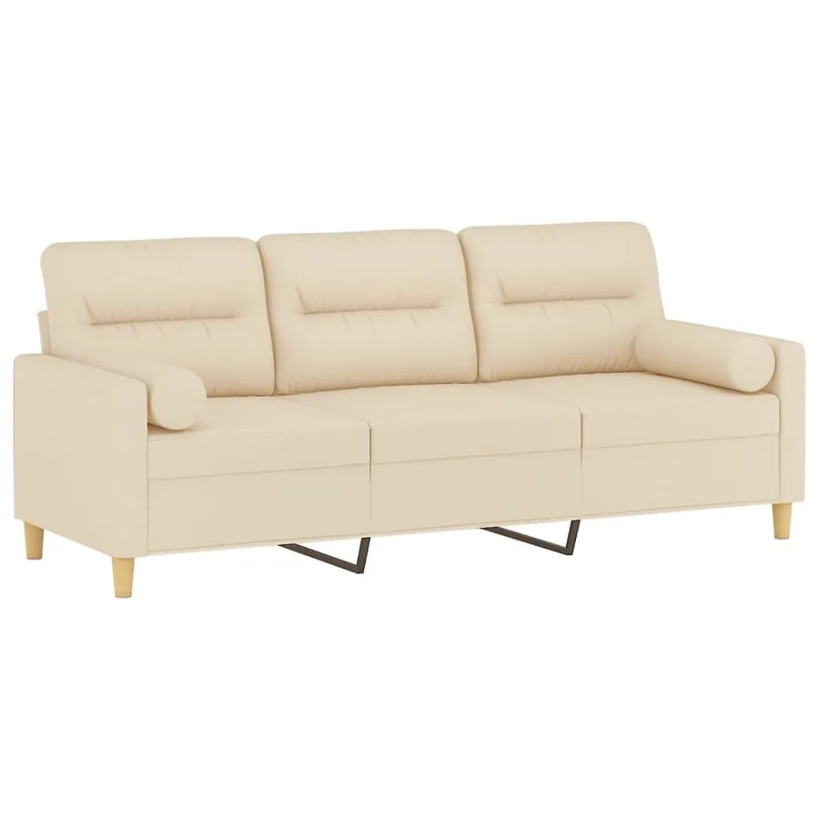 Canapé 3 places avec oreillers décoratifs crème 180 cm tissu - 3