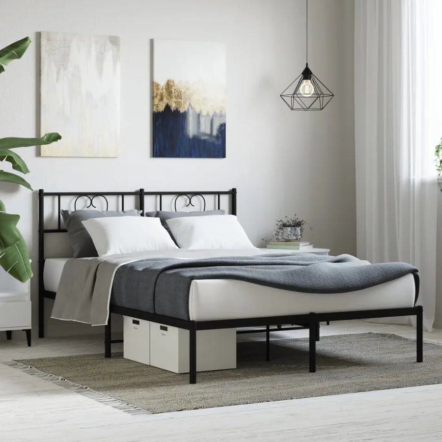 Cadre de lit métal sans matelas avec tête de lit noir 140x190cm