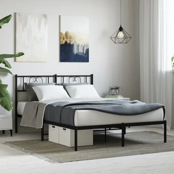 Cadre de lit métal sans matelas avec tête de lit noir 140x190cm