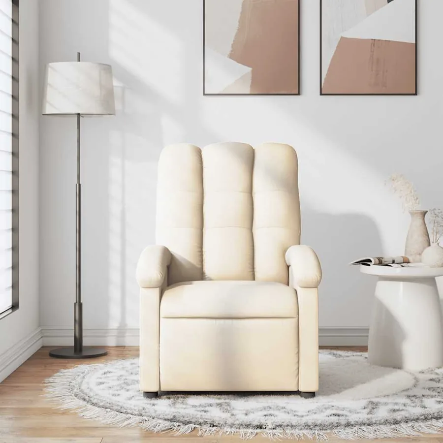 Fauteuil de massage inclinable Crème Tissu - 3