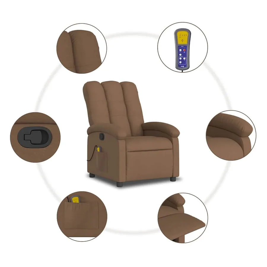 Fauteuil de massage inclinable Marron Tissu - 8
