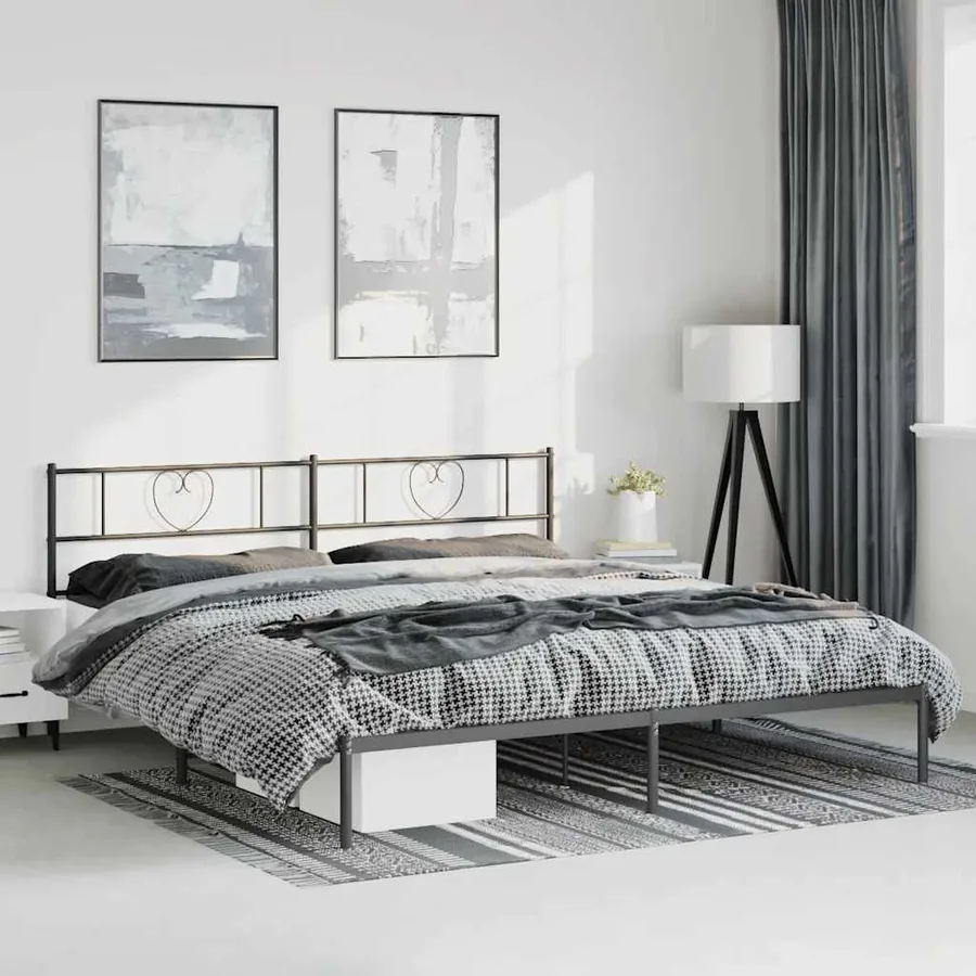 Cadre de lit métal sans matelas avec tête de lit noir 183x213cm
