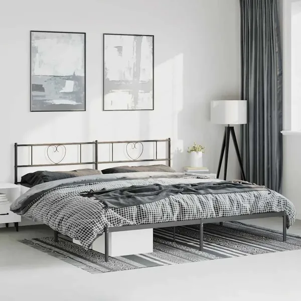 Cadre de lit métal sans matelas avec tête de lit noir 183x213cm