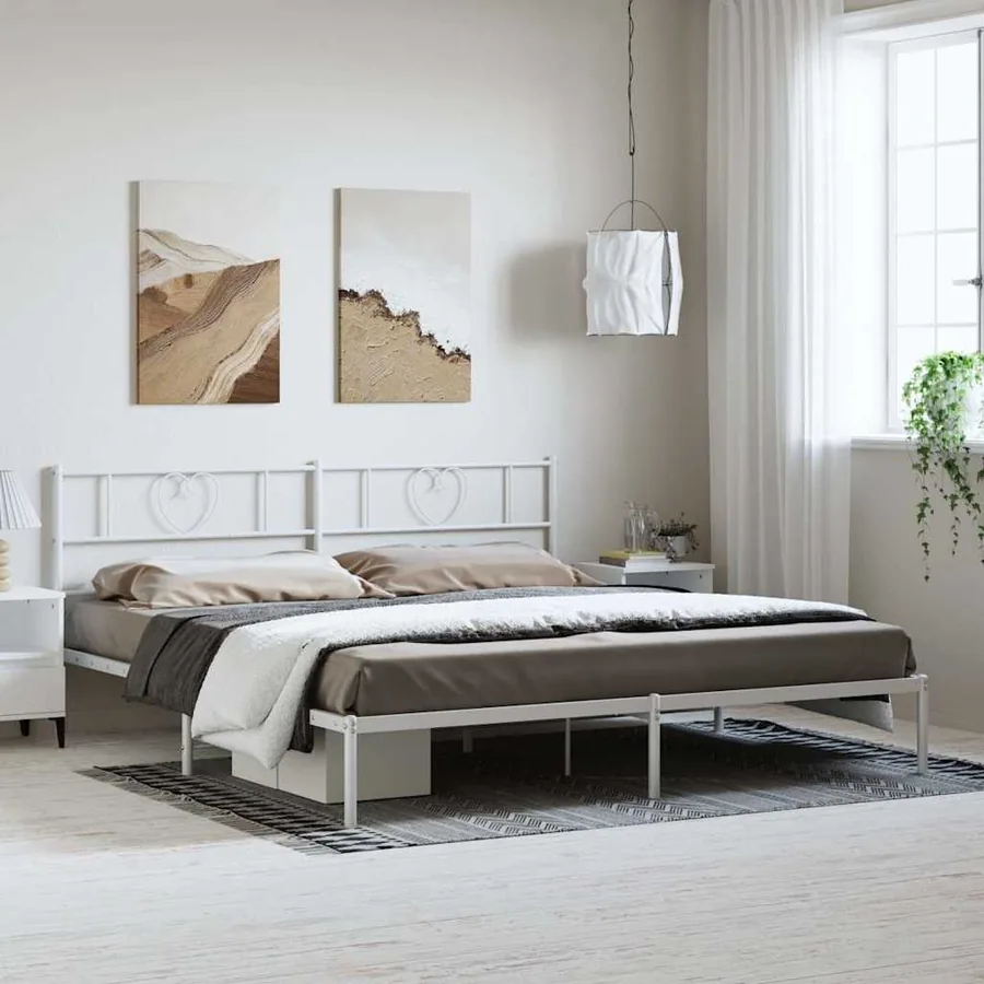 Cadre de lit métal sans matelas et tête de lit blanc 193x203 cm
