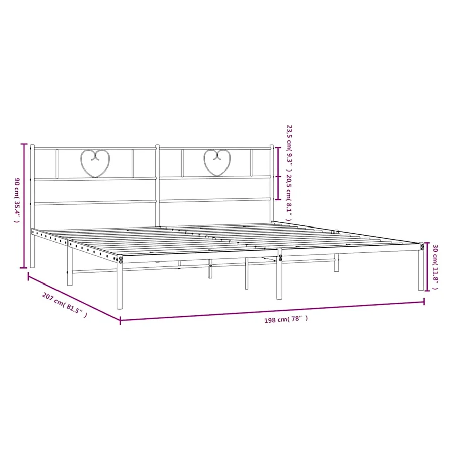 Cadre de lit métal sans matelas et tête de lit blanc 193x203 cm - 10