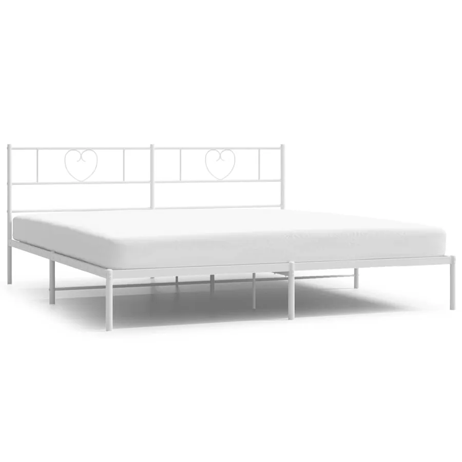 Cadre de lit métal sans matelas et tête de lit blanc 193x203 cm - 2