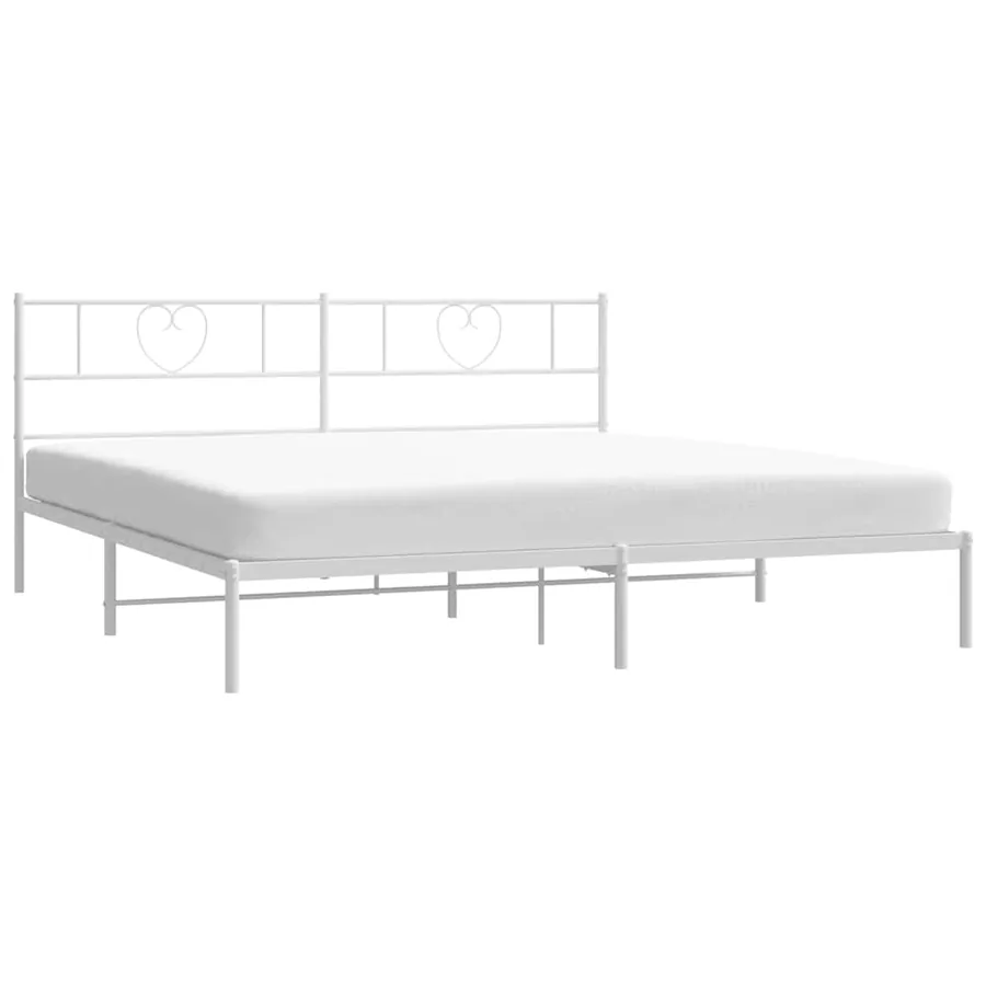 Cadre de lit métal sans matelas et tête de lit blanc 193x203 cm - 3