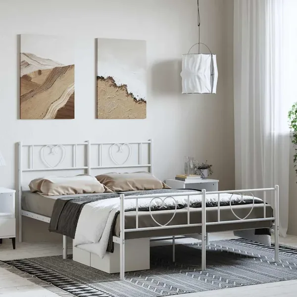 Cadre de lit métal sans matelas et pied de lit blanc 150x200 cm
