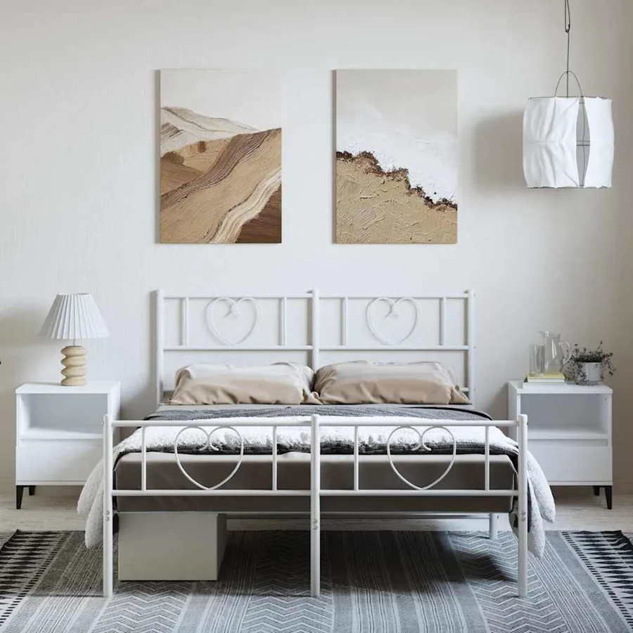 Cadre de lit métal sans matelas et pied de lit blanc 150x200 cm - 4