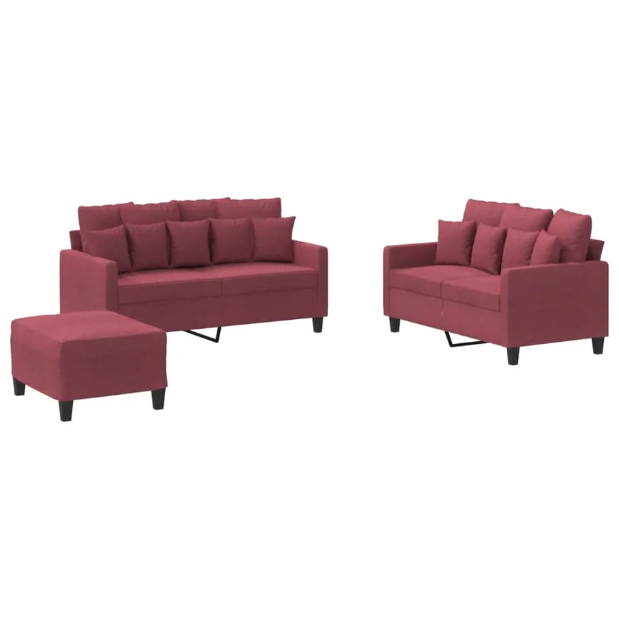 Ensemble de canapés 3 pcs avec coussins Rouge bordeaux Tissu - 2