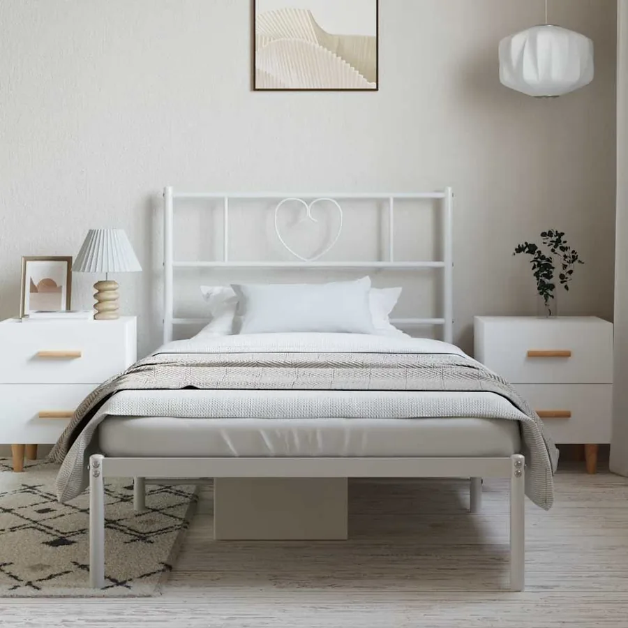 Cadre de lit métal sans matelas et tête de lit blanc 100x200 cm - 4