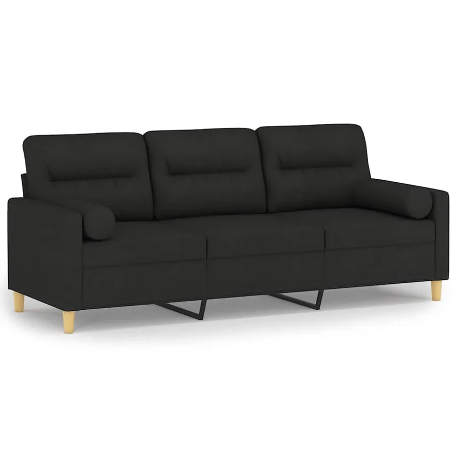 Canapé 3 places avec oreillers décoratifs noir 180 cm tissu - 2