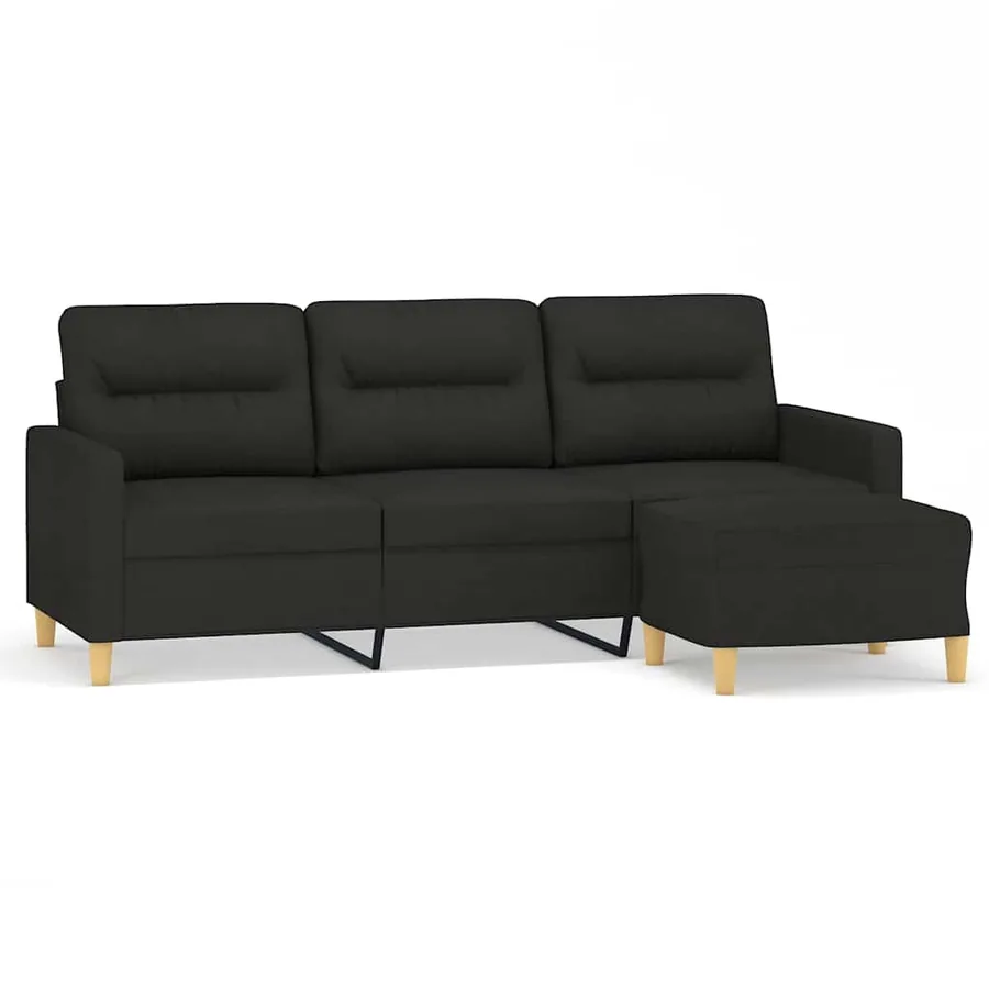 Canapé à 3 places avec repose-pieds Noir 180 cm Tissu - 2