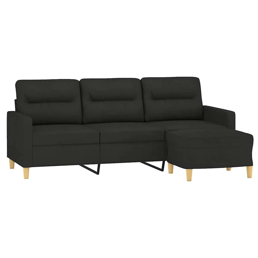 Canapé à 3 places avec repose-pieds Noir 180 cm Tissu - 3