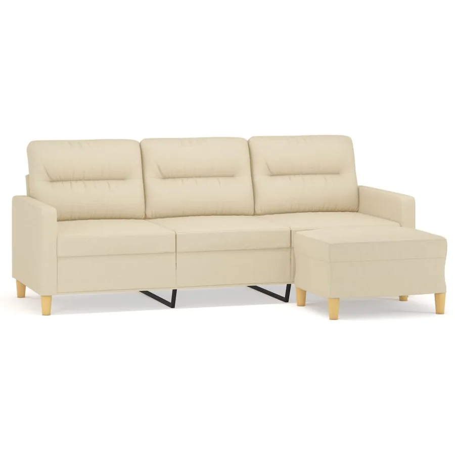 Canapé à 3 places avec repose-pieds Crème 180 cm Tissu - 2