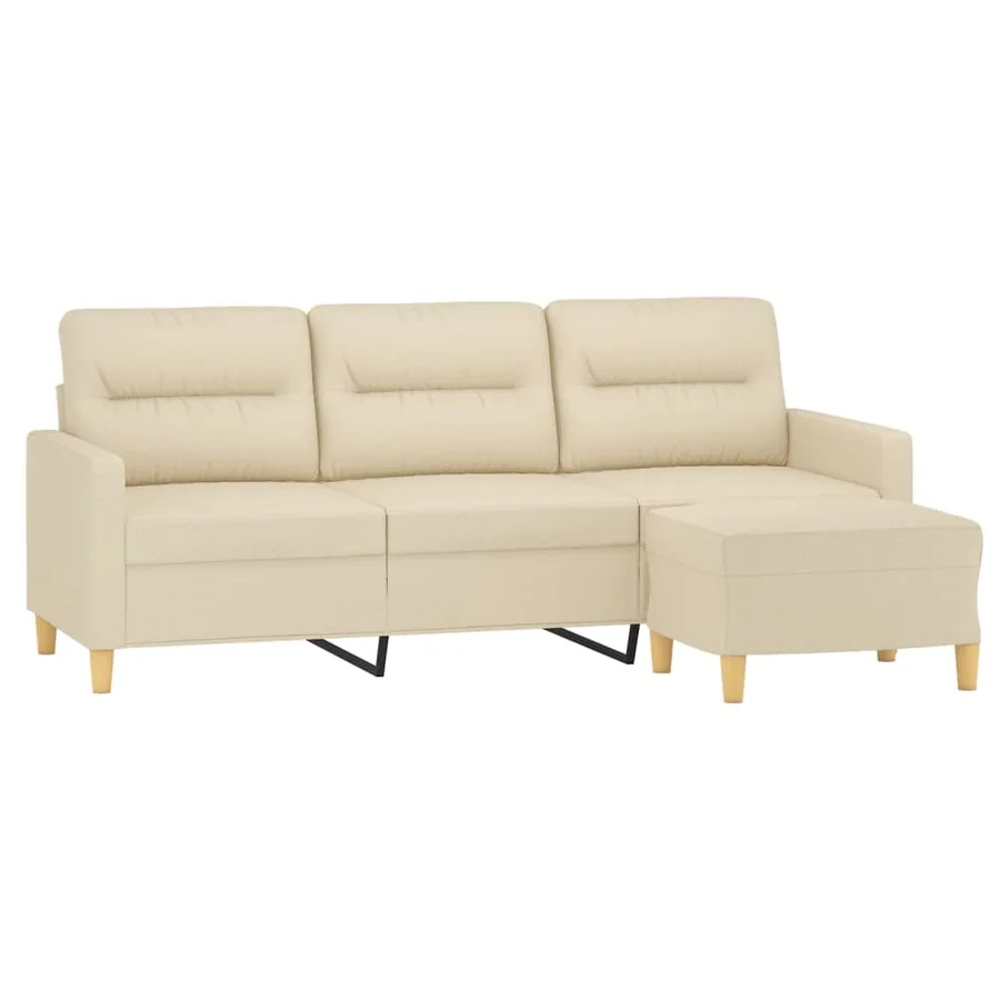 Canapé à 3 places avec repose-pieds Crème 180 cm Tissu - 3