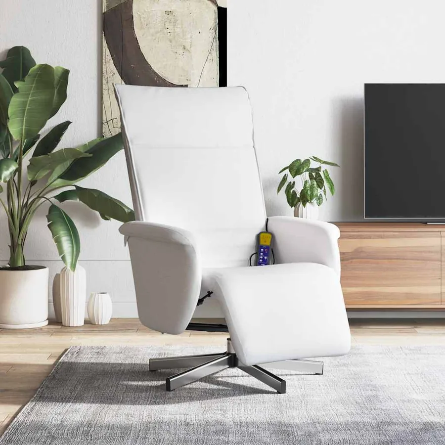 Fauteuil inclinable de massage repose-pieds blanc similicuir