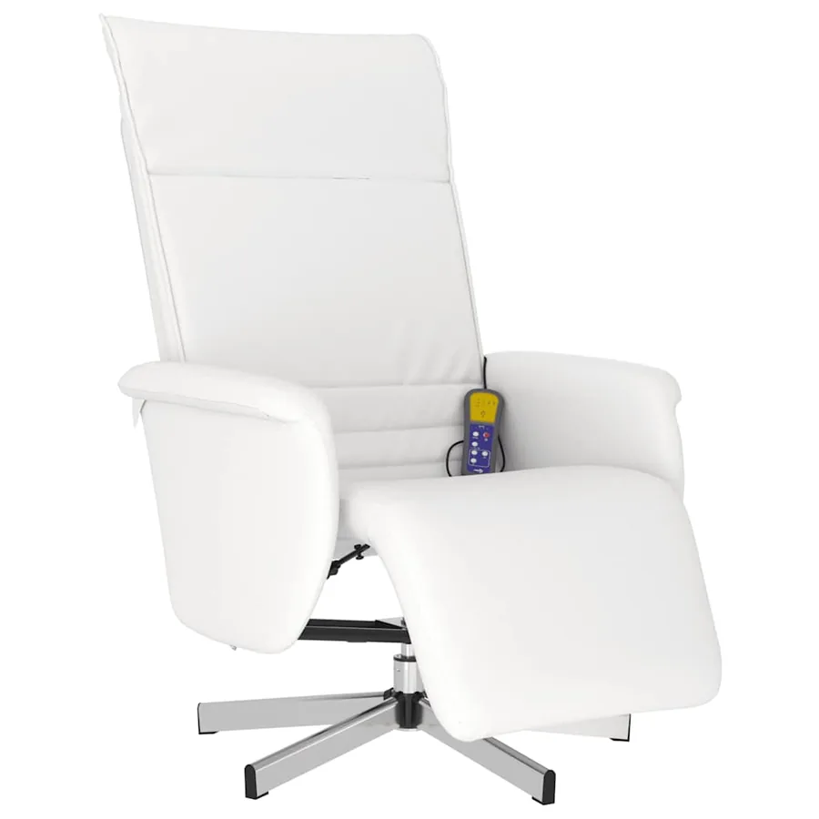 Fauteuil inclinable de massage repose-pieds blanc similicuir - 3