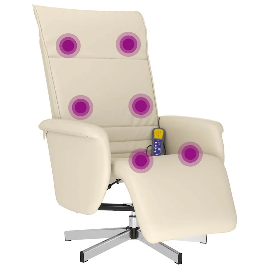 Fauteuil inclinable de massage et repose-pieds crème similicuir - 2