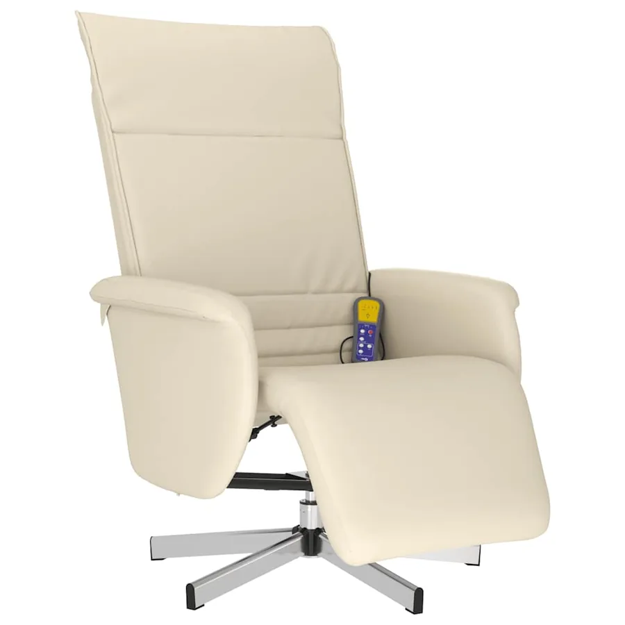 Fauteuil inclinable de massage et repose-pieds crème similicuir - 3