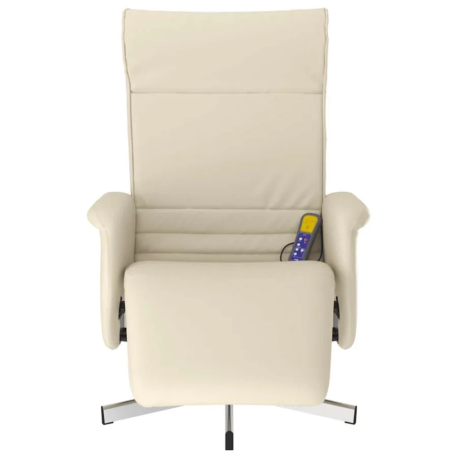 Fauteuil inclinable de massage et repose-pieds crème similicuir - 4