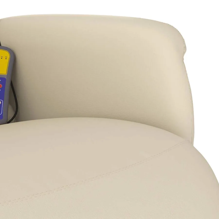 Fauteuil inclinable de massage et repose-pieds crème similicuir - 8