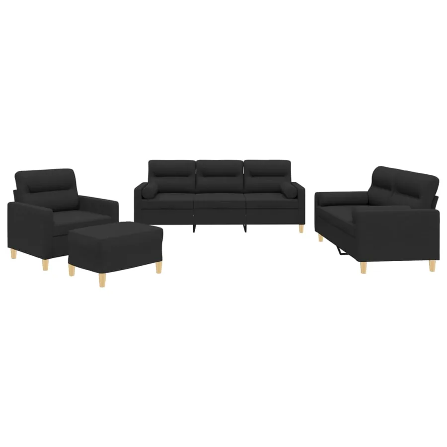 Ensemble de canapés 4 pcs avec coussins noir tissu - 2