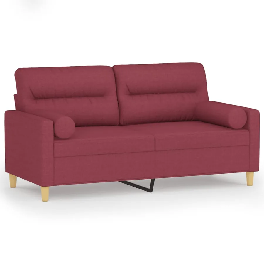 Canapé 2 places avec oreillers bordeaux 140 cm tissu - 2