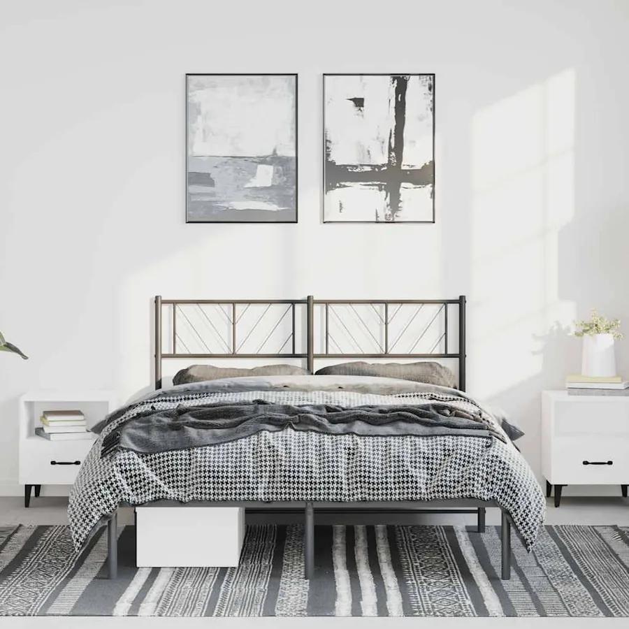 Cadre de lit métal sans matelas avec tête de lit noir 150x200cm