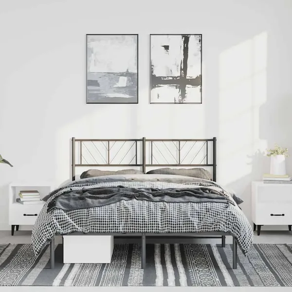 Cadre de lit métal sans matelas avec tête de lit noir 150x200cm