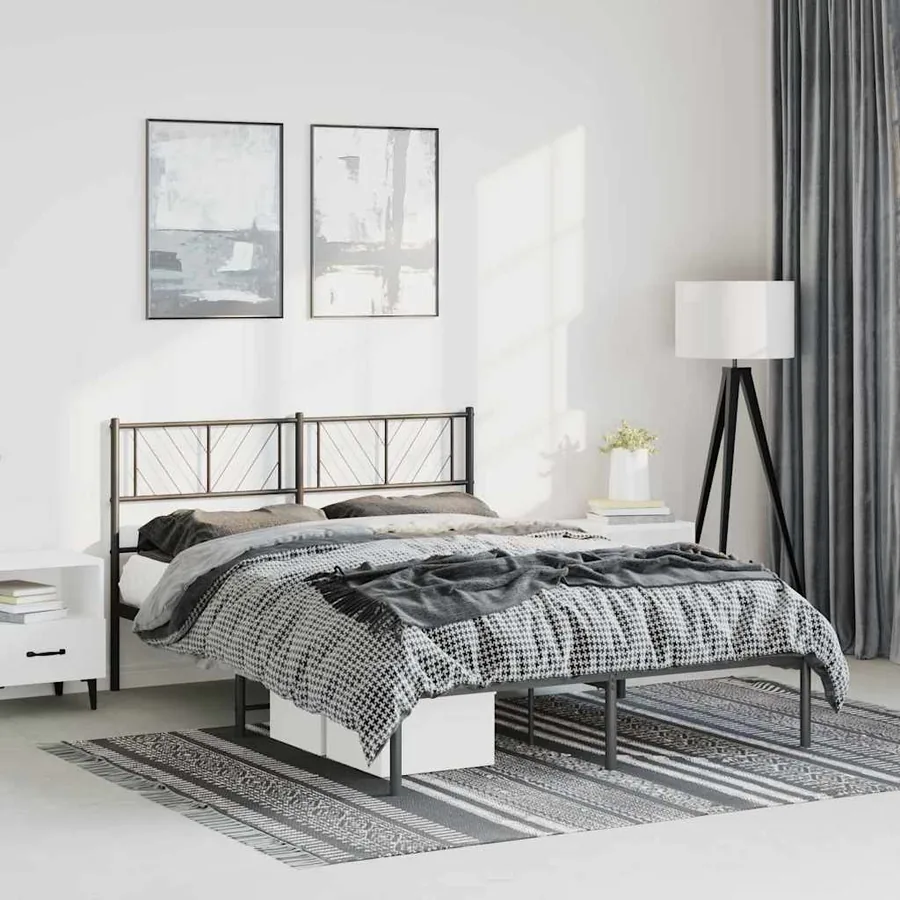 Cadre de lit métal sans matelas avec tête de lit noir 150x200cm - 3