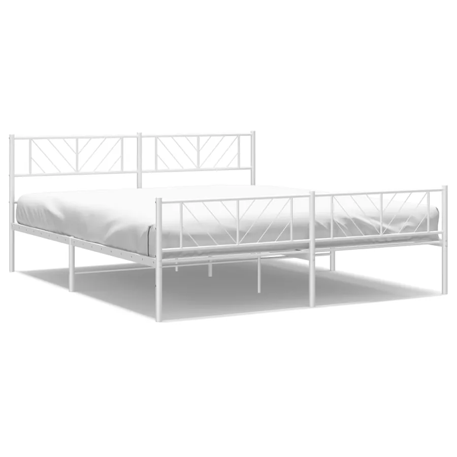Cadre de lit métal sans matelas et pied de lit blanc 183x213 cm - 2