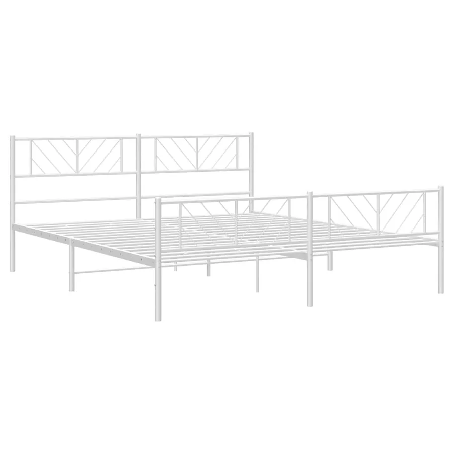 Cadre de lit métal sans matelas et pied de lit blanc 183x213 cm - 4