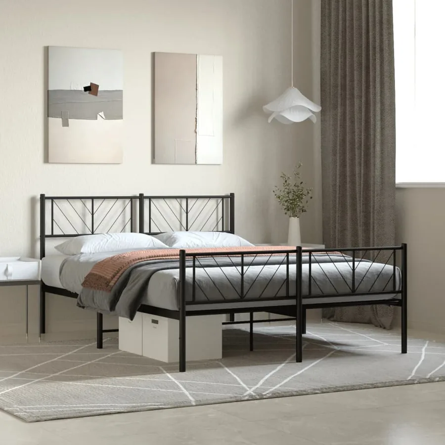 Cadre de lit métal sans matelas avec pied de lit noir 120x200cm