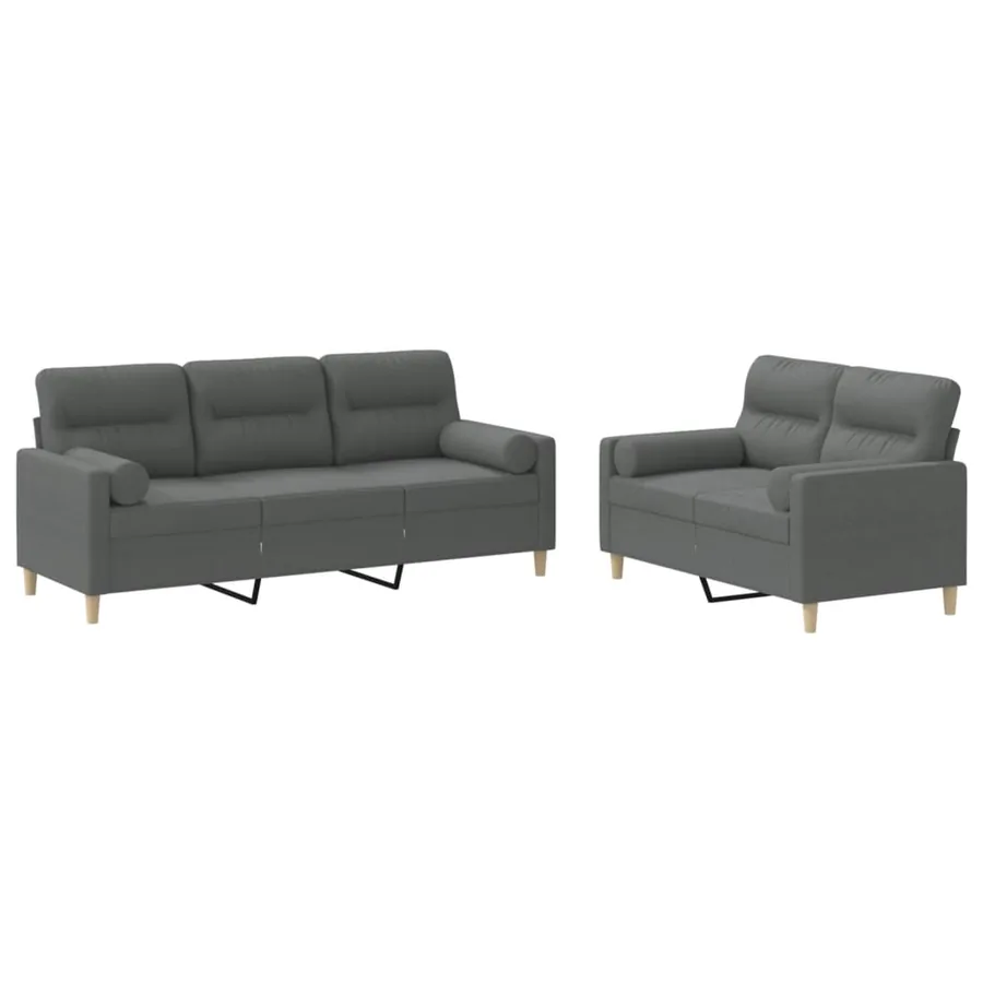 Ensemble de canapés 2 pcs coussins gris foncé tissu - 2