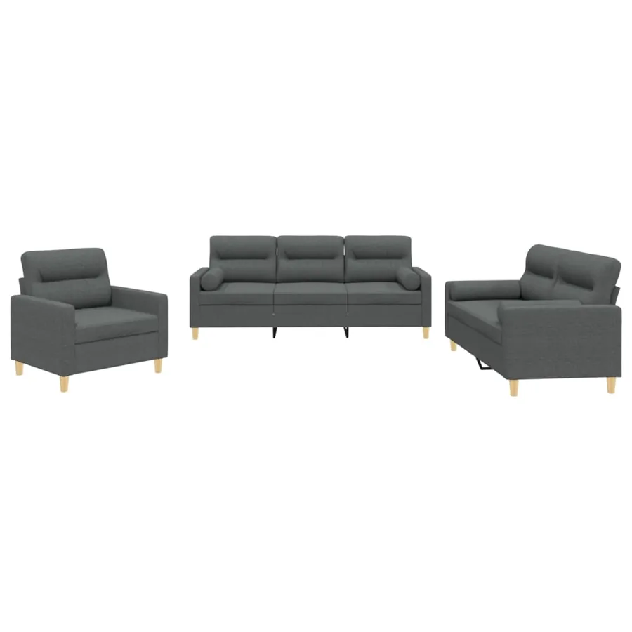 Ensemble de canapés 3 pcs coussins gris foncé tissu - 2