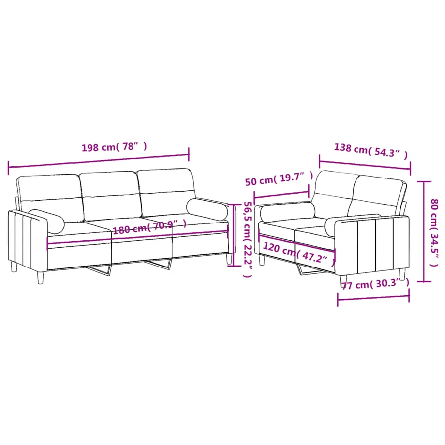Ensemble de canapés 2 pcs avec coussins noir tissu - 9