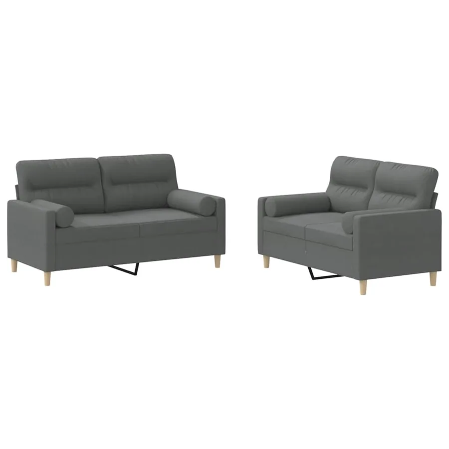 Ensemble de canapés 2 pcs coussins gris foncé tissu - 2