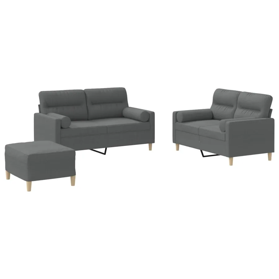 Ensemble de canapés 3 pcs coussins gris foncé tissu - 2