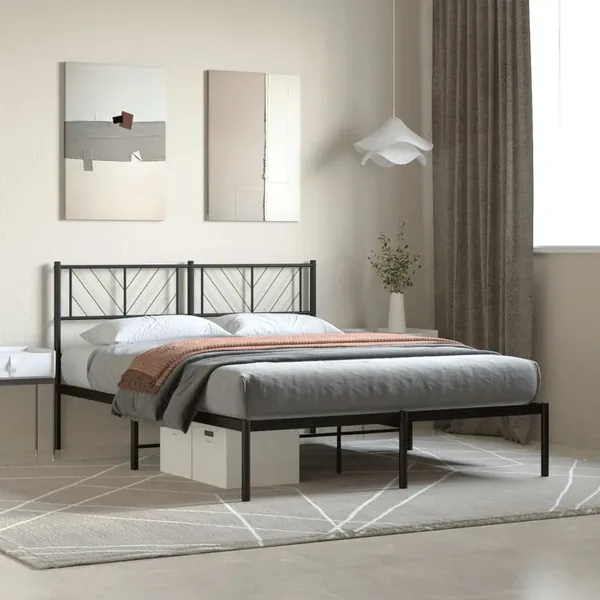 Cadre de lit métal sans matelas avec tête de lit noir 120x190cm