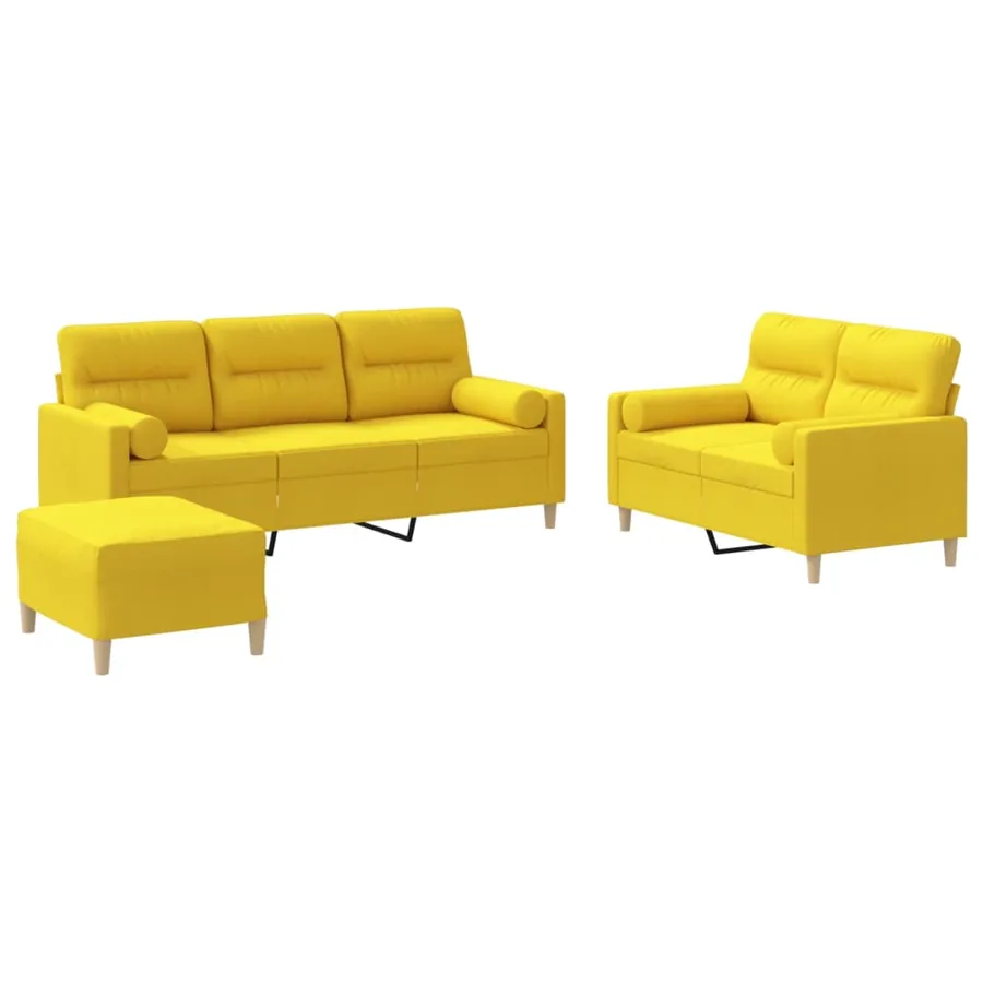 Ensemble de canapés 3 pcs avec coussins jaune clair tissu - 2