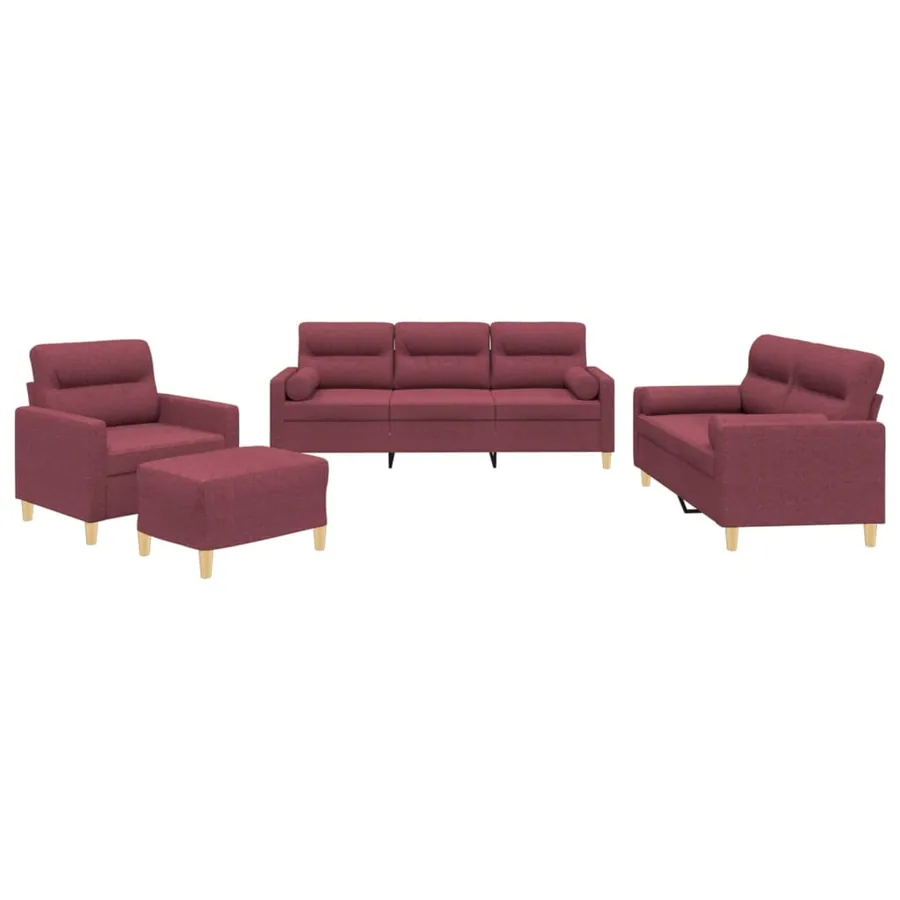 Ensemble de canapés 4 pcs avec coussins rouge bordeaux tissu - 2