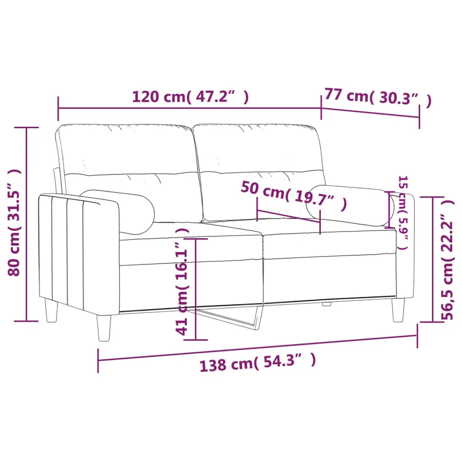 Canapé 2 places avec oreillers bordeaux 120 cm tissu - 8