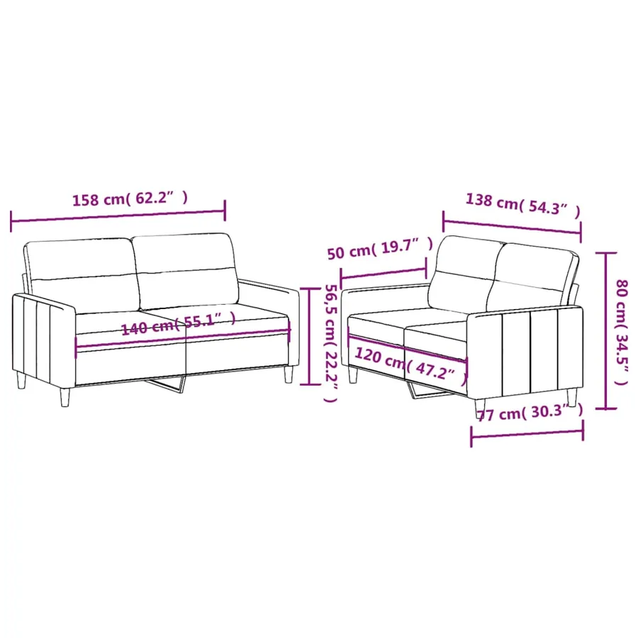 Ensemble de canapés 2 pcs avec coussins Noir Tissu - 6