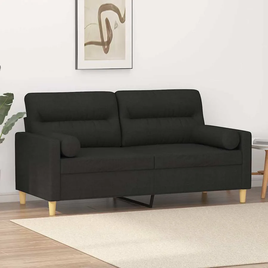 Canapé 2 places avec oreillers décoratifs noir 140 cm tissu