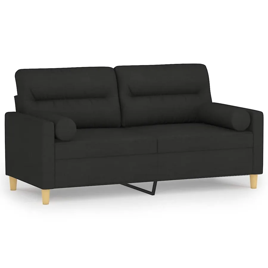 Canapé 2 places avec oreillers décoratifs noir 140 cm tissu - 2