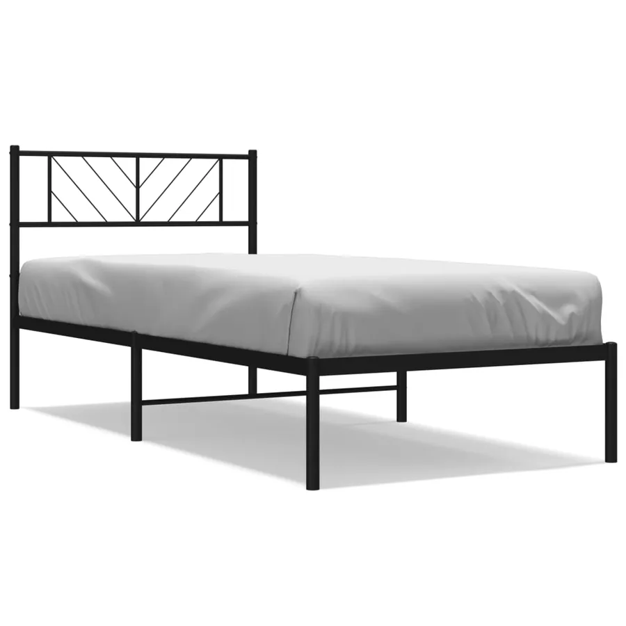 Cadre de lit métal sans matelas avec tête de lit noir 75x190 cm - 2